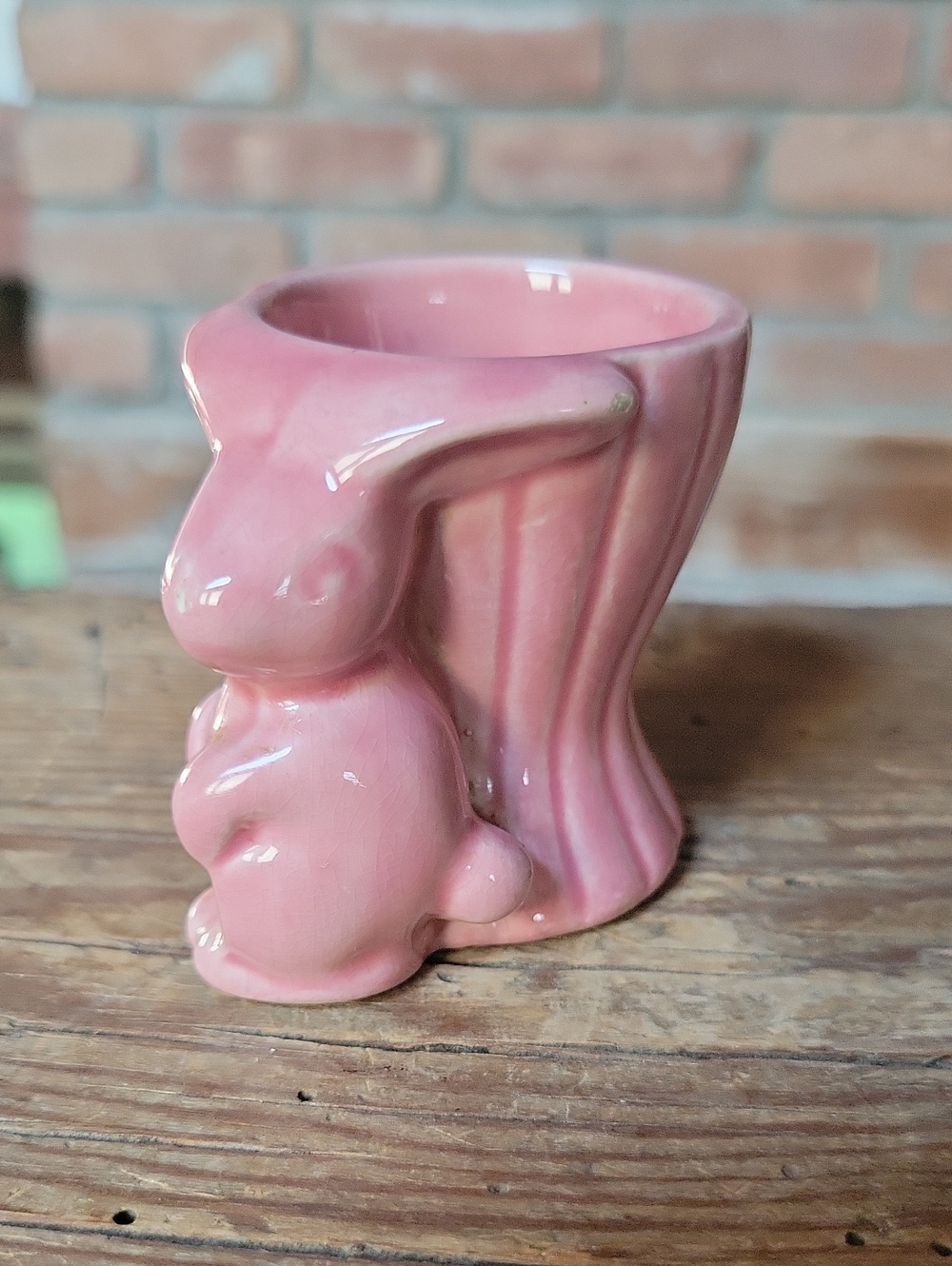 Vintage 1940's Baby Pink Ceramic Bunny Planter